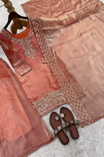 stylish embroidery beads work kurta set