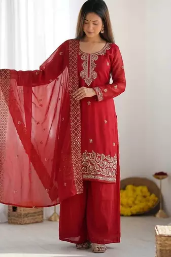 stylish embroidery beads work kurta set