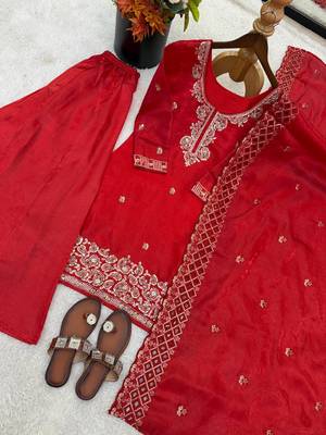 stylish embroidery beads work kurta set 4