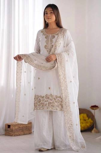 stylish embroidery beads work kurta set