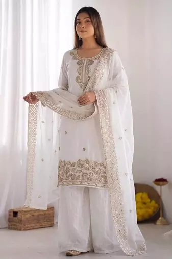 stylish embroidery beads work kurta set
