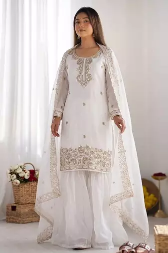 stylish embroidery beads work kurta set
