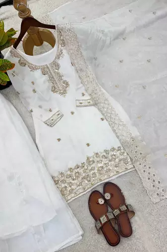 stylish embroidery beads work kurta set