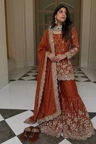 New trendy latest designer embroidery kurta set