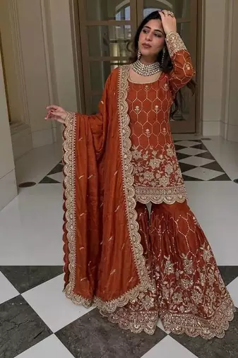 New trendy latest designer embroidery kurta set