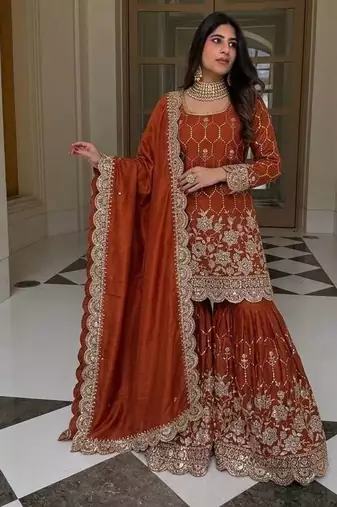 New trendy latest designer embroidery kurta set