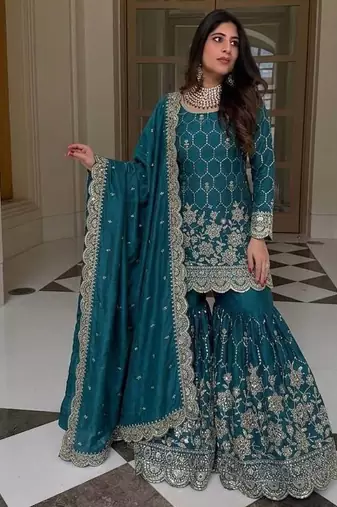 New trendy latest designer embroidery kurta set