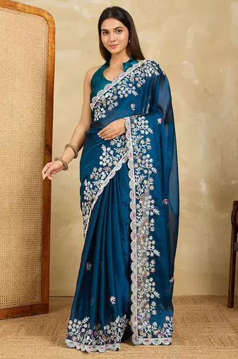 Floral Embroidered Party Wear Saree