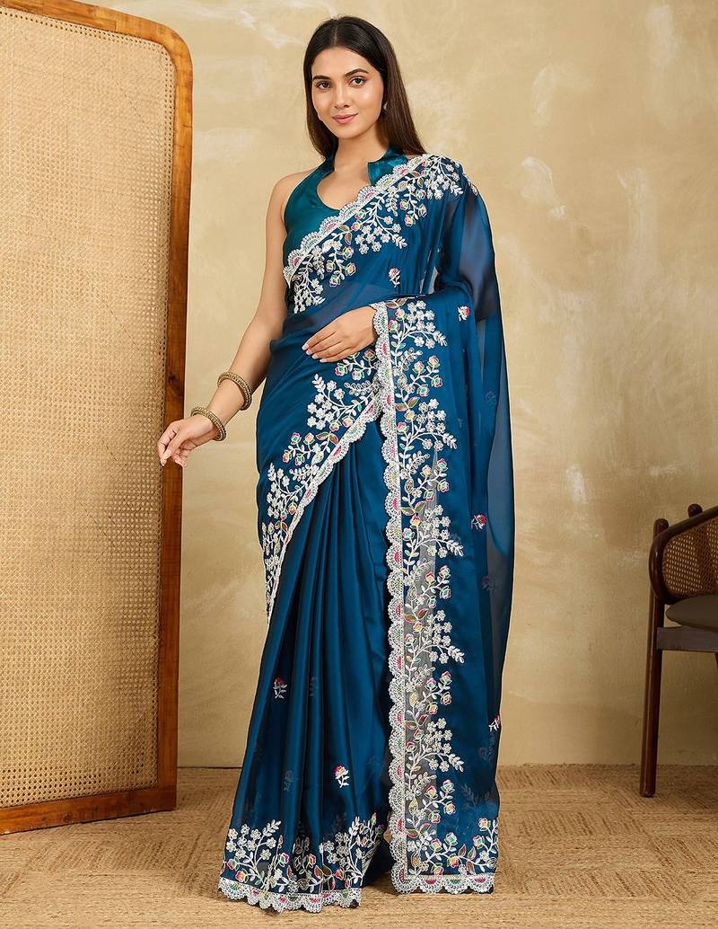 Floral Embroidered Party Wear Saree
