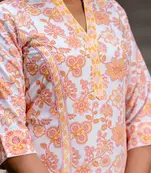 Floral printed  cotton round neck kurta trouser and dupatta set