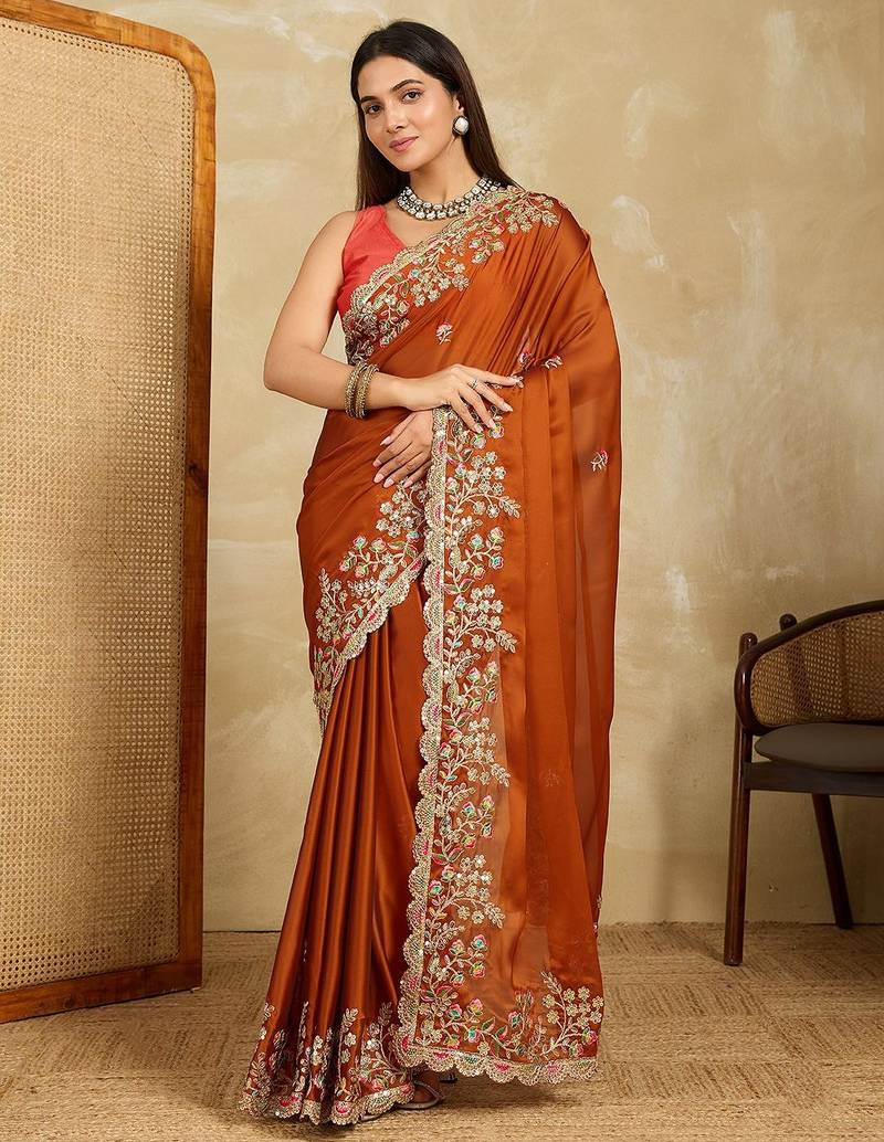 Women’s  Brown Designer Saree