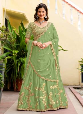 Parrot  Silk blend Embroidered Lehenga Choli 1