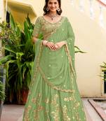 Parrot  Silk blend Embroidered Lehenga Choli