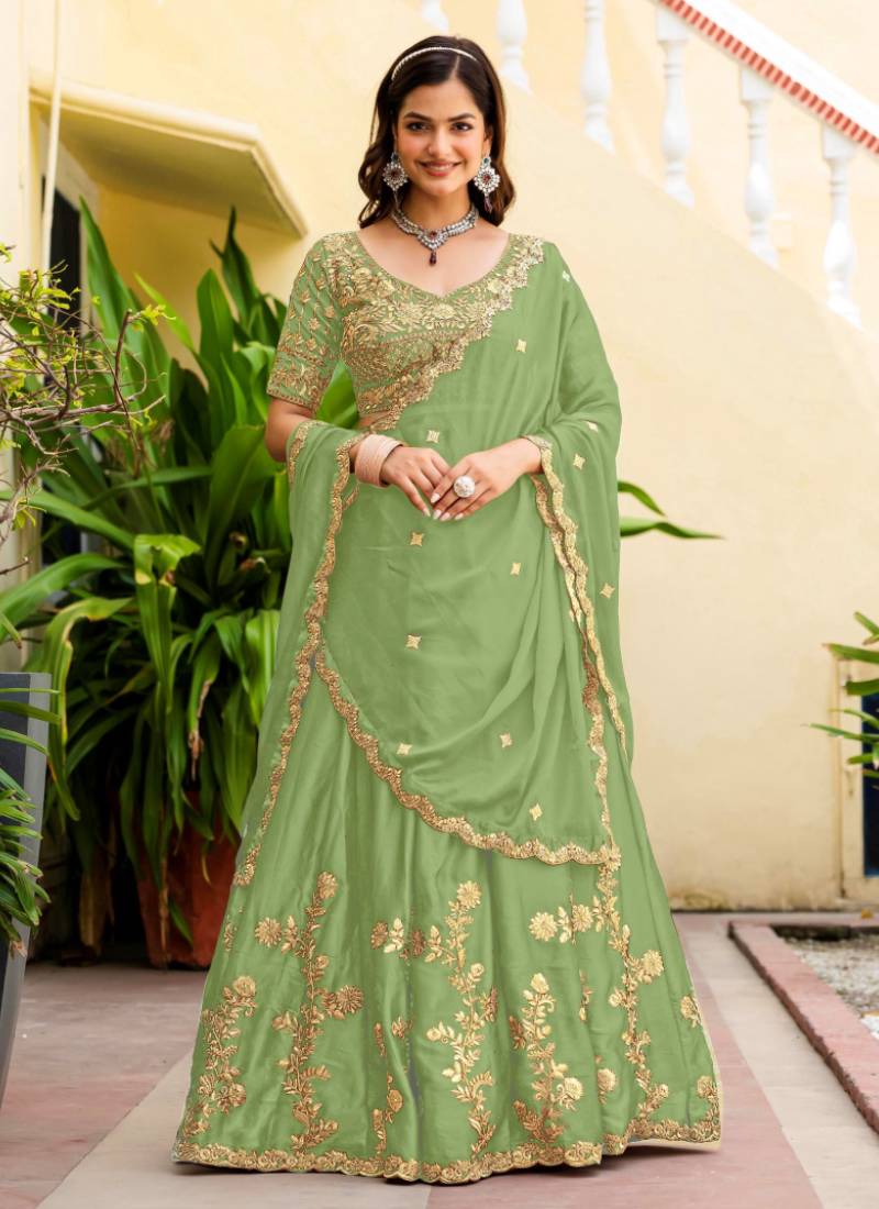 Parrot  Silk blend Embroidered Lehenga Choli