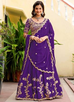 Purple  Silk blend Embroidered Lehenga Choli 1