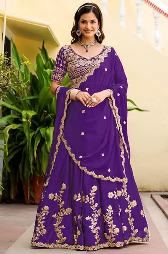Purple  Silk blend Embroidered Lehenga Choli