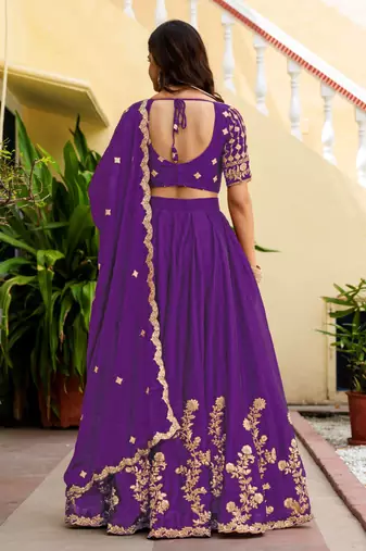 Purple  Silk blend Embroidered Lehenga Choli