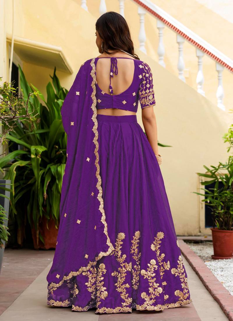 Purple  Silk blend Embroidered Lehenga Choli
