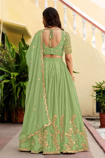 Parrot  Silk blend Embroidered Lehenga Choli