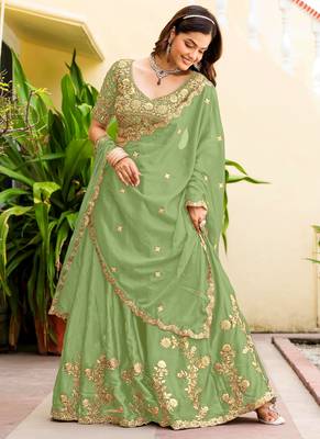 Parrot  Silk blend Embroidered Lehenga Choli 3