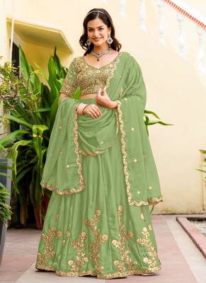 Parrot  Silk blend Embroidered Lehenga Choli 4
