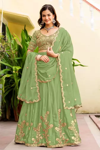 Parrot  Silk blend Embroidered Lehenga Choli