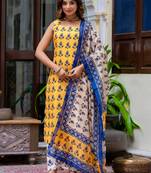 Floral printed pure cotton round neck kurta trouser and dupatta set