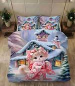 Kozy kids printed king size bedsheet with 2 pillow covers for kids room - cute-cat
