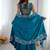 Teal Blue French Crepe Dhoti Set with Embroidered Choli & Shrug 