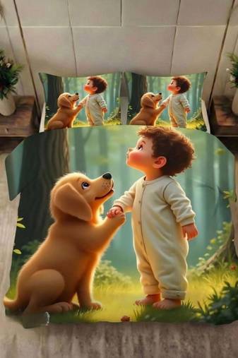 Kozy kids printed king size bedsheet with 2 pillow covers for kids room - happy-dog