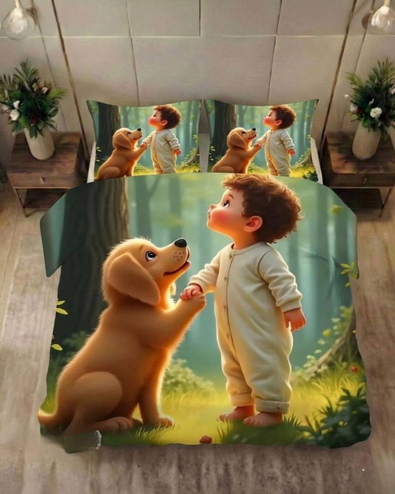 Kozy kids printed king size bedsheet with 2 pillow covers for kids room - happy-dog
