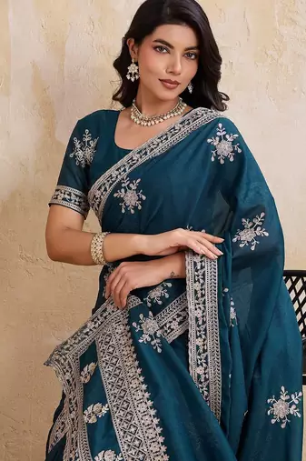 Heavy Embroidered Party Wear Saree
