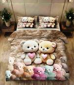 Kozy kids printed king size bedsheet with 2 pillow covers for kids room - love-teddy