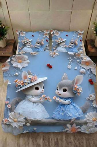 Kozy kids printed king size bedsheet with 2 pillow covers for kids room - squrals
