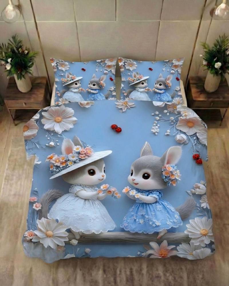 Kozy kids printed king size bedsheet with 2 pillow covers for kids room - squrals