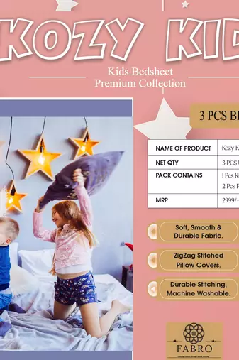 Kozy kids printed king size bedsheet with 2 pillow covers for kids room - squrals