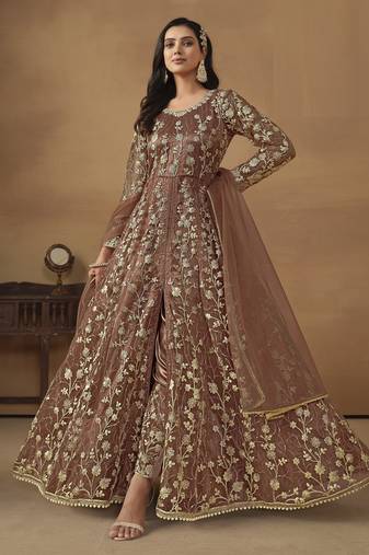  Beige embroidered Net Gown