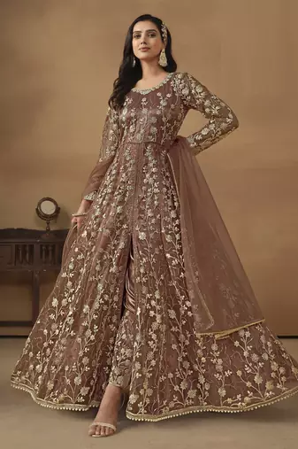  Beige embroidered Net Gown