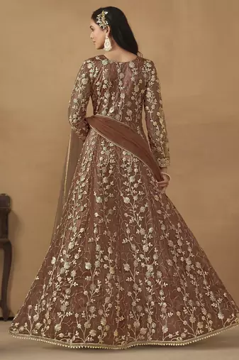  Beige embroidered Net Gown