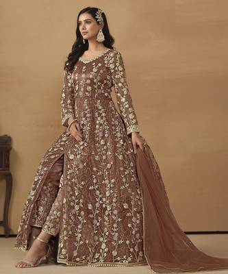  Beige embroidered Net Gown 3