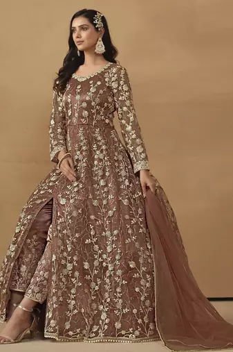  Beige embroidered Net Gown