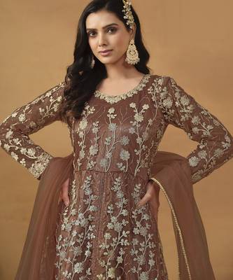  Beige embroidered Net Gown 4
