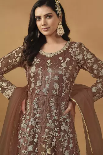  Beige embroidered Net Gown
