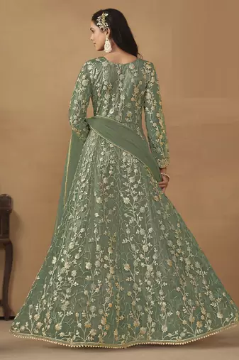 sage green Pant Style Net Gown
