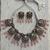 Oxidized silver-tone lotus motif jhumki necklace set with pink  accents
