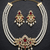 Elegant 3-layer faux pearl choker necklace set with ruby-red & clear stone pendant