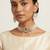 Elegant 3-layer faux pearl choker necklace set with ruby-red & clear stone pendant