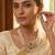 Elegant 3-layer faux pearl choker necklace set with ruby-red & clear stone pendant