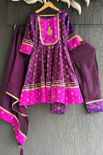 Deep plum purple embroidered silk anarkali set