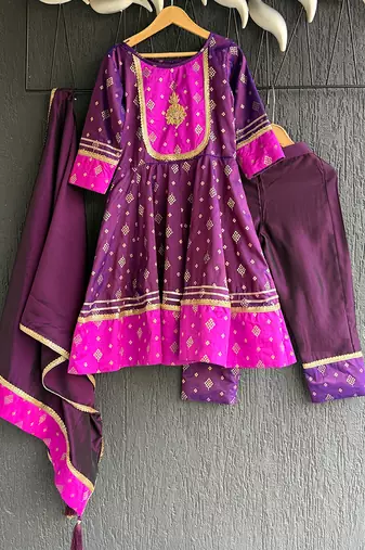 Deep plum purple embroidered silk anarkali set